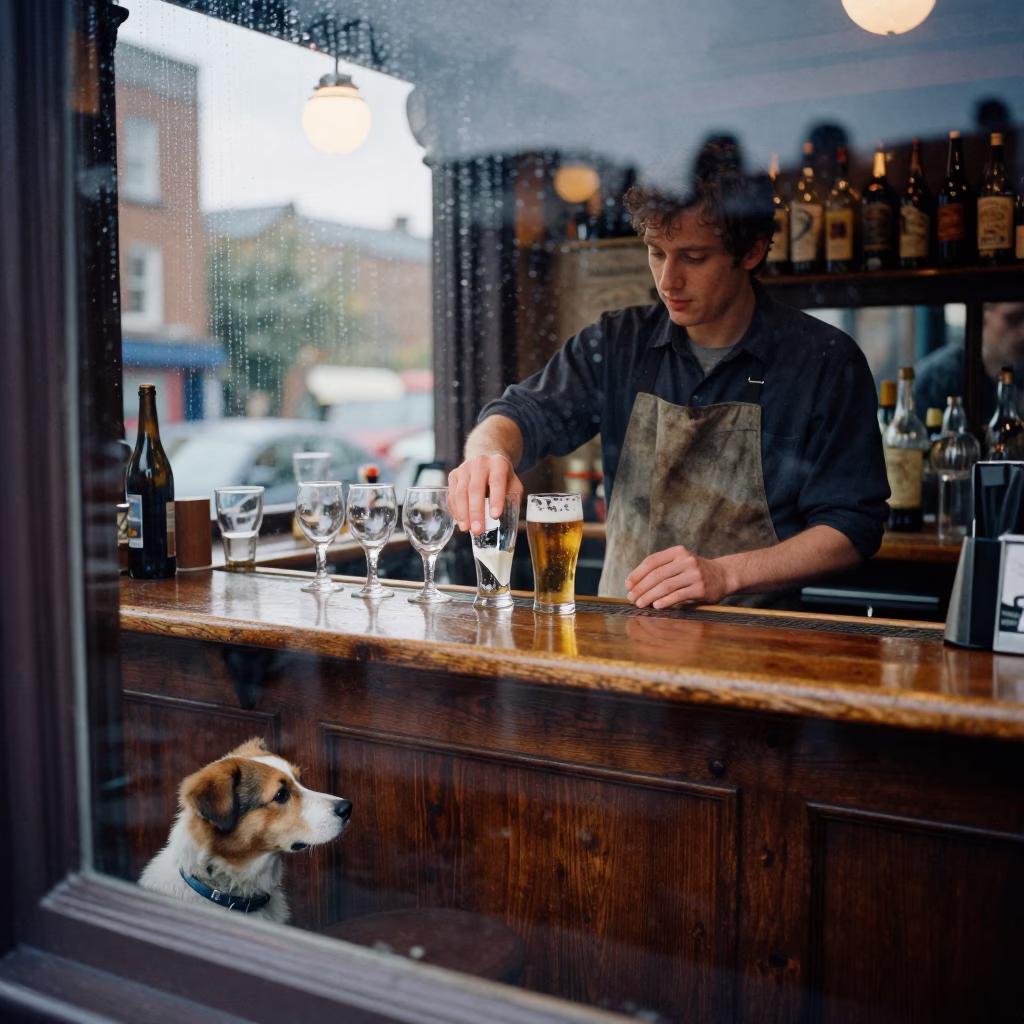 Wiping Glasses in Dublin in in Dublin, Ireland