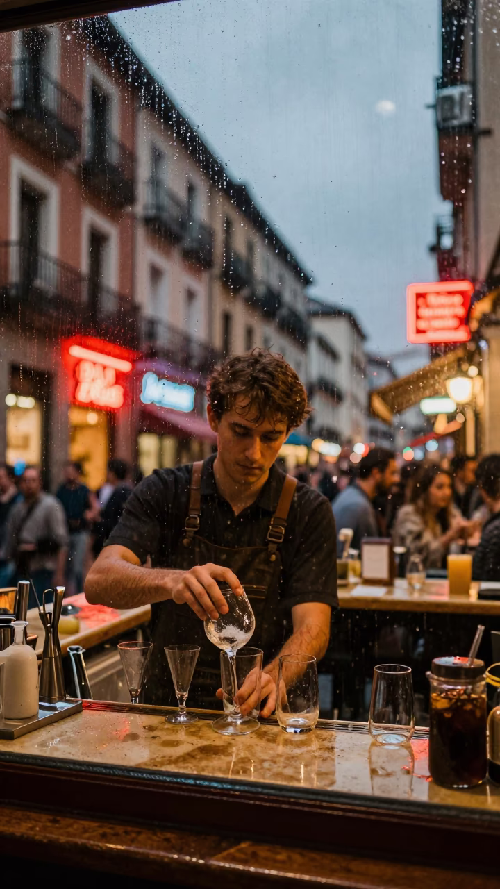 Wiping Glasses in Madrid in in Madrid, Spain