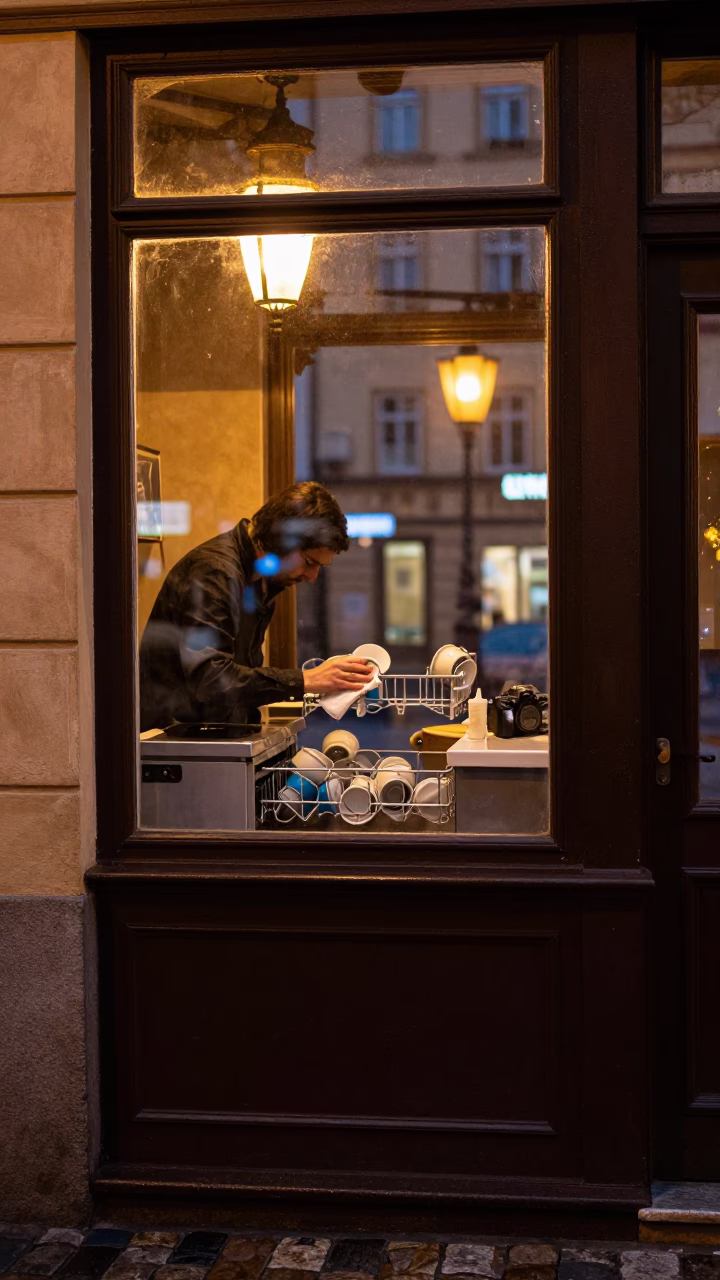 Wiping Mugs in Prague in in Prague, Czech Republic