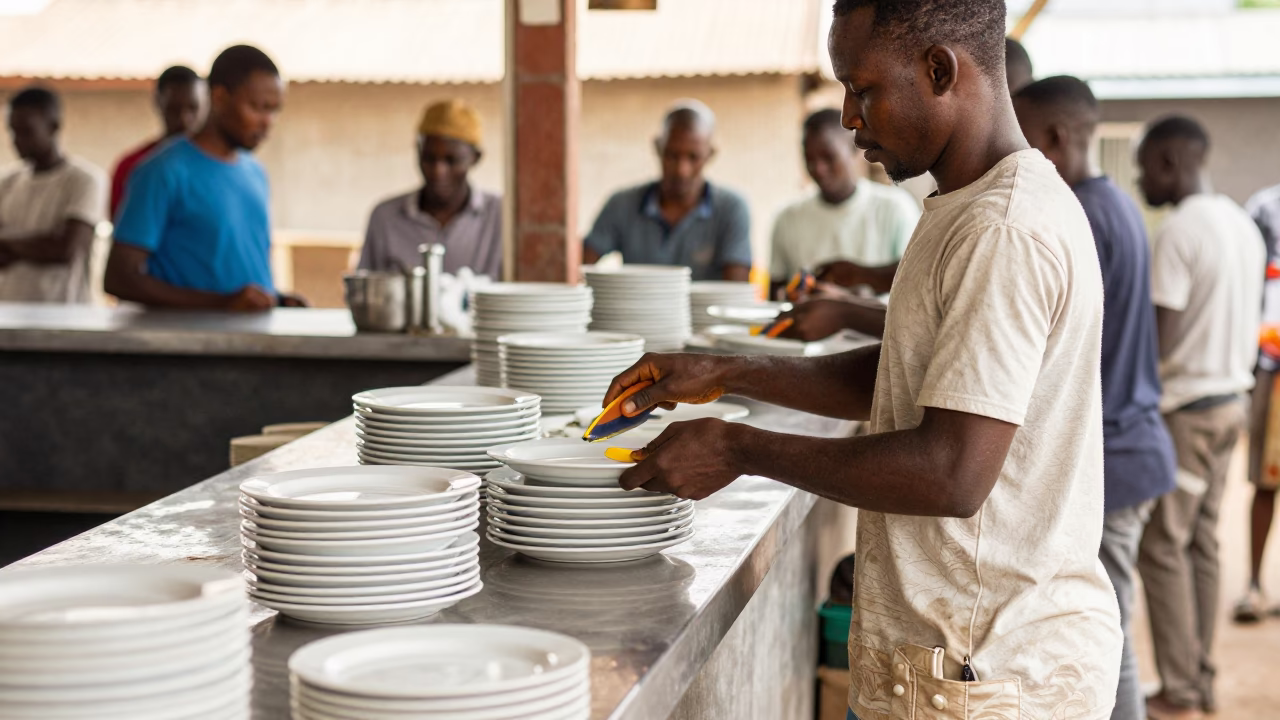 Wiping Plates in Accra in in Accra, Ghana