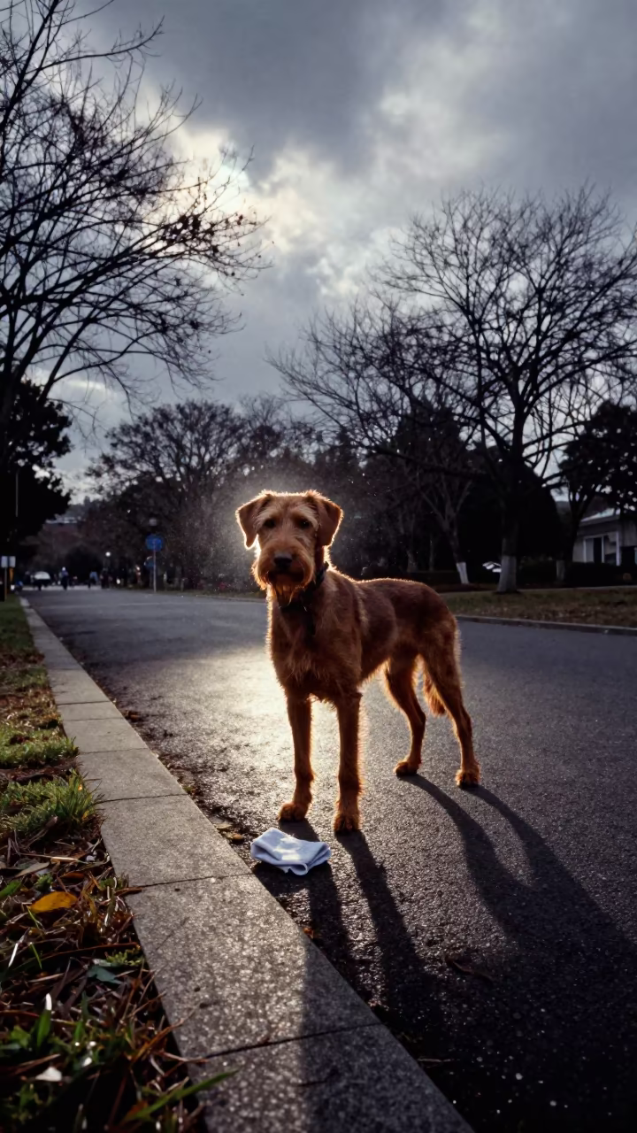 Wirehaired Vizsla in Xiamen Park Night Shadow in along a quiet park path with soft open shade and a clean background in Xiamen
