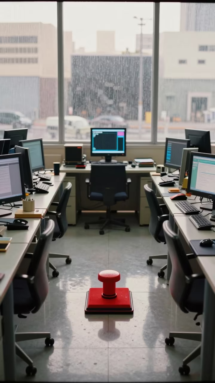 Witness Stamp Pad in Dawn Operations Center Jeddah in in an operations center under monitor glow in Jeddah