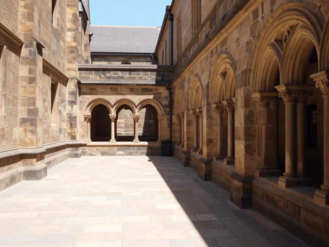 Witwatersrand Stone Cloister Walkway in Johannesburg at Midday Light in in Johannesburg, South Africa