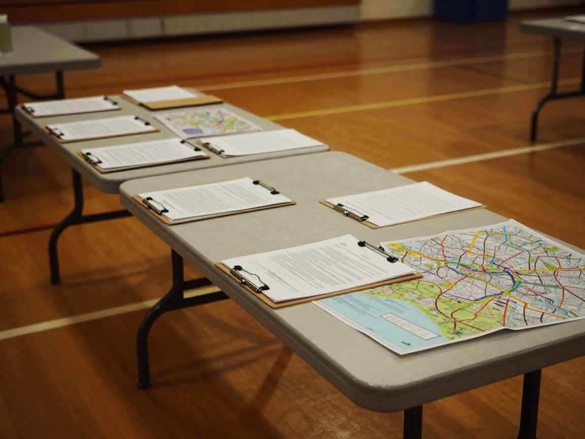 Wobbling Table in Polish Polling Station in inside a polling station gymnasium in Bydgoszcz
