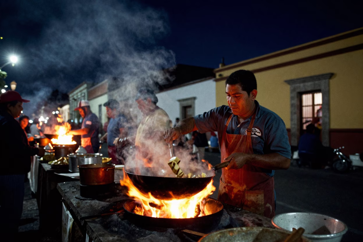 Wok Flames at The Deepest Night Sky Light in Oaxaca in in Oaxaca, Mexico