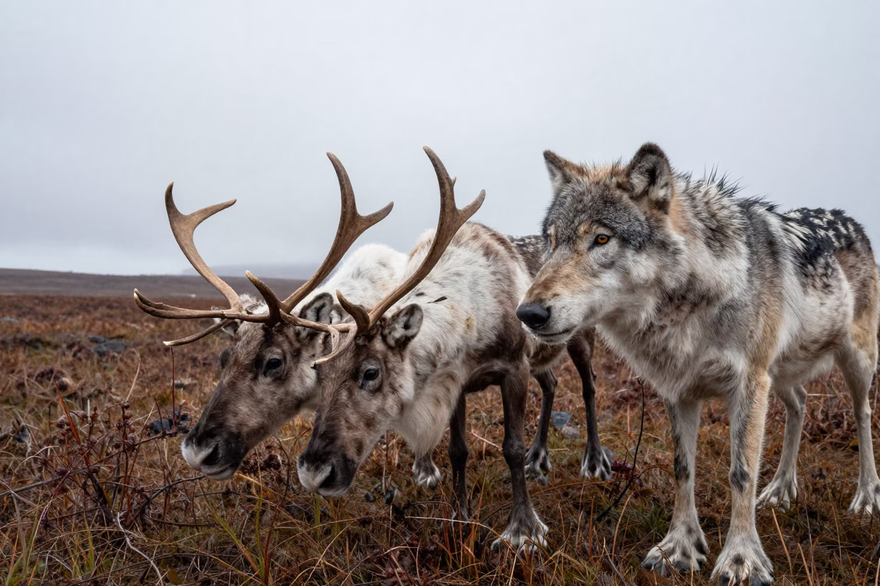 Wolves Hunting Caribou on Tundra in near Nuremberg