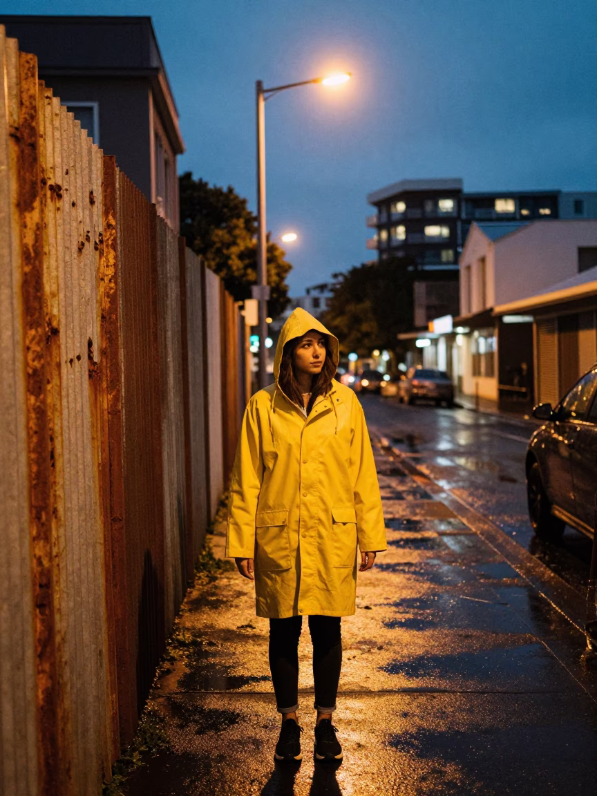 Woman after dark in Auckland in in Auckland, New Zealand