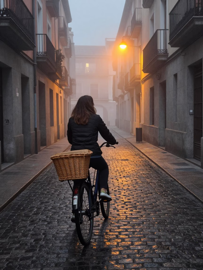Woman at Dawn Light in Madrid in in Madrid, Spain