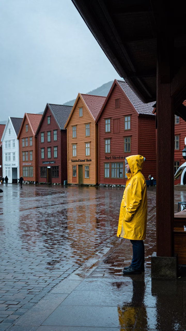 Woman at Dusk Light in Bergen in in Bergen, Norway