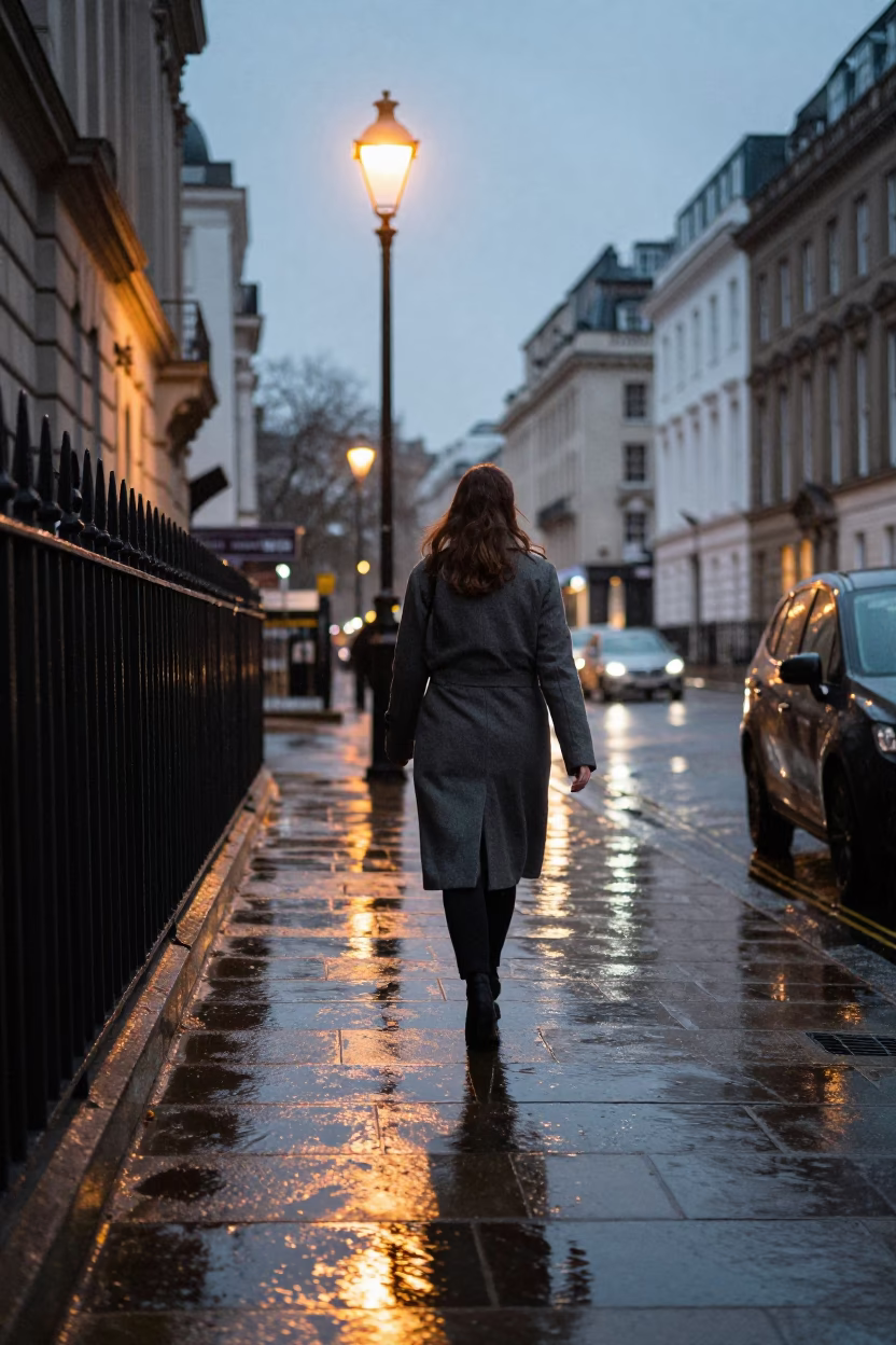 Woman at Dusk Light in Liverpool in in Liverpool, United Kingdom