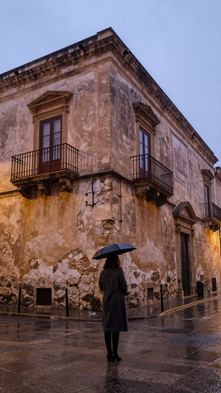 Woman at Dusk Light in in Palermo, Italy