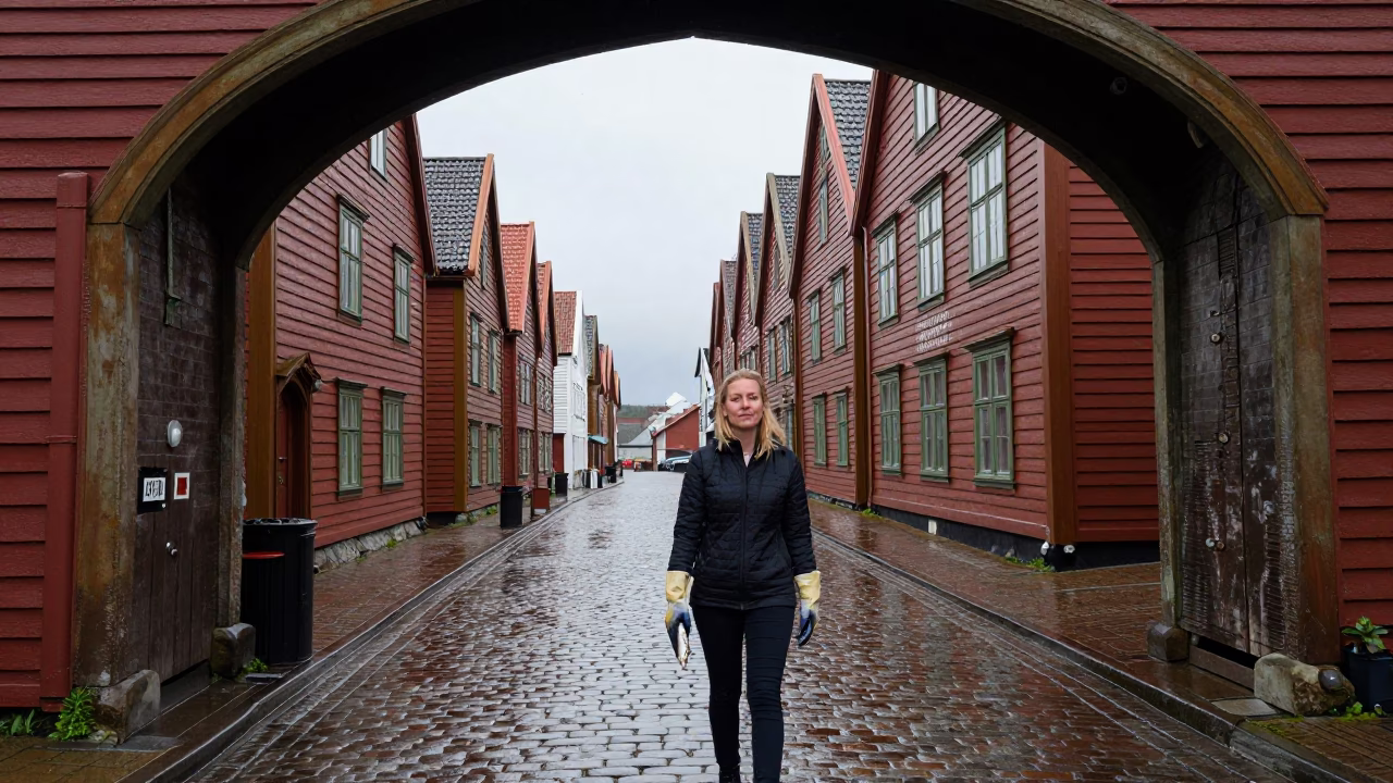 Woman at Midday Light in in Bergen, Norway