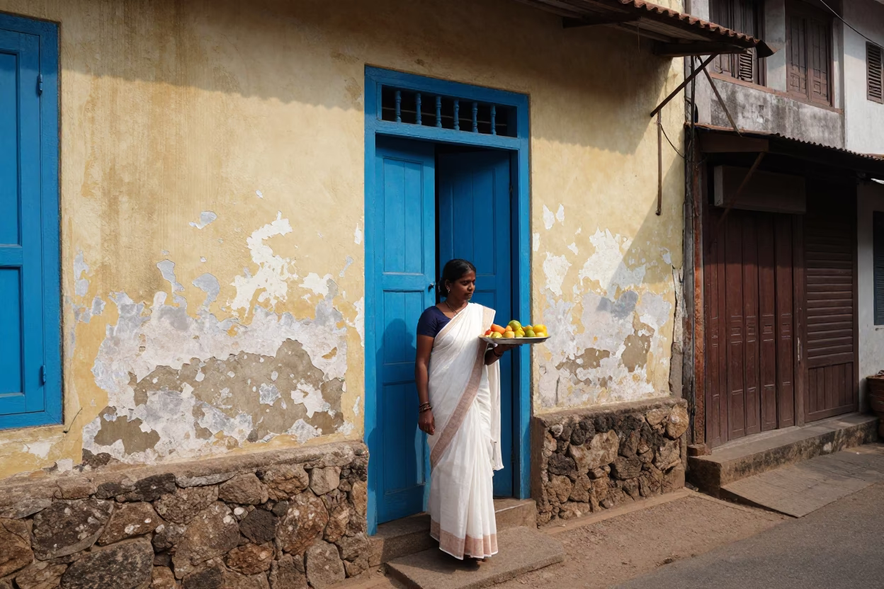 Woman at Noon Light in Kochi in in Kochi, India