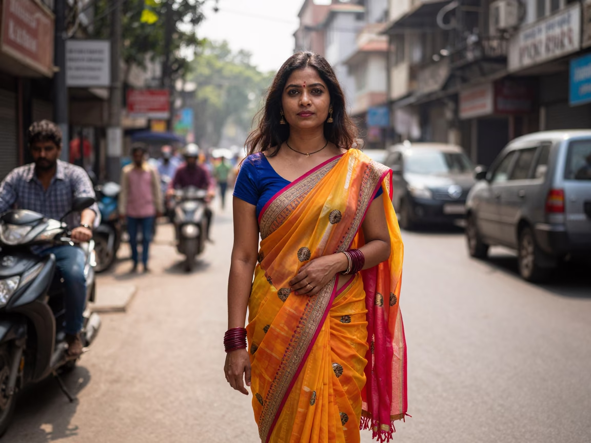 Woman at The Flat Glare Of Noon Light in Kolkata in in Kolkata, India