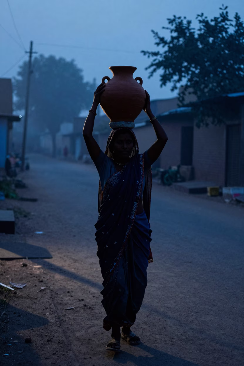 Woman Carrying Water in Maradi Evening Shadow in in Maradi