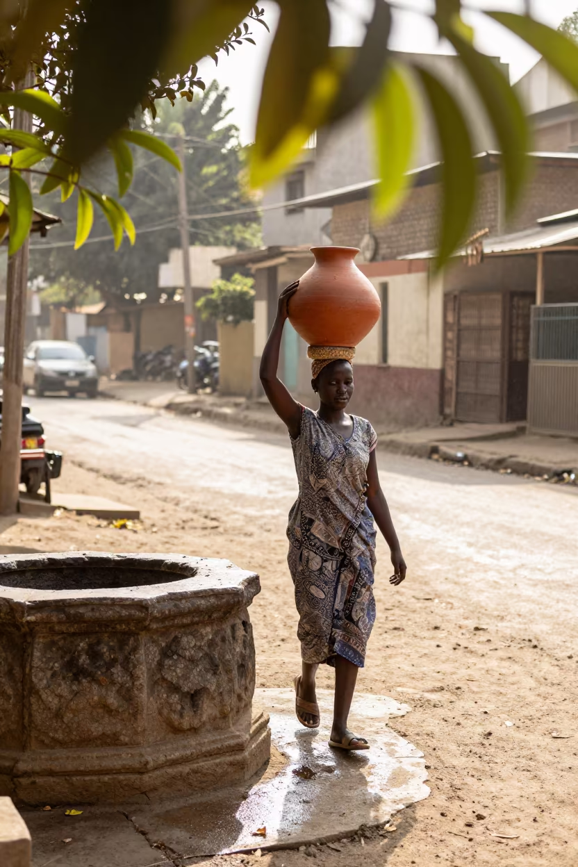 Woman Carries Water from Well in Addis Ababa in in Addis Ababa