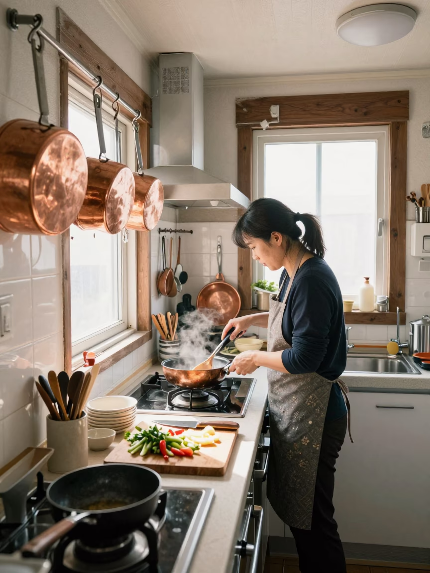 Woman Cooking in Seoul in in Seoul, South Korea