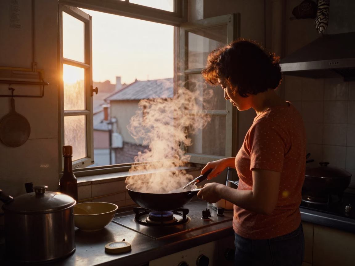 Woman Cooking in Shanghai in in Shanghai, China