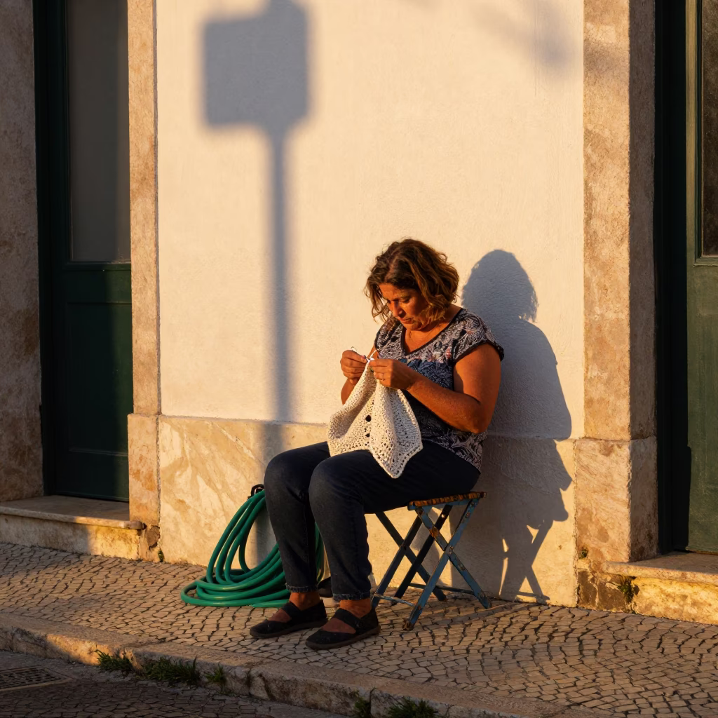 Woman Crocheting in Lisbon in in Lisbon, Portugal