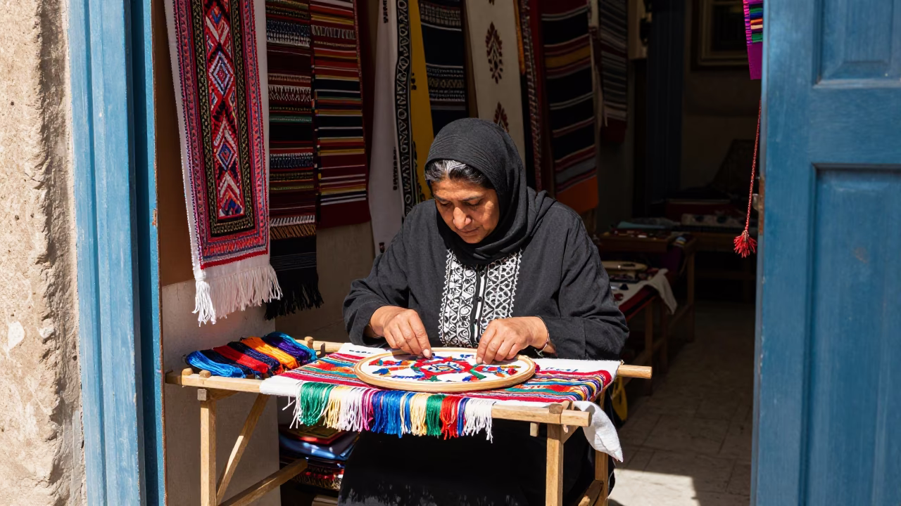 Woman Embroidering in Tunis in in Tunis, Tunisia