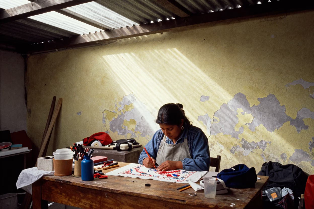 Woman Embroidering in Valparaiso in in Valparaiso, Chile