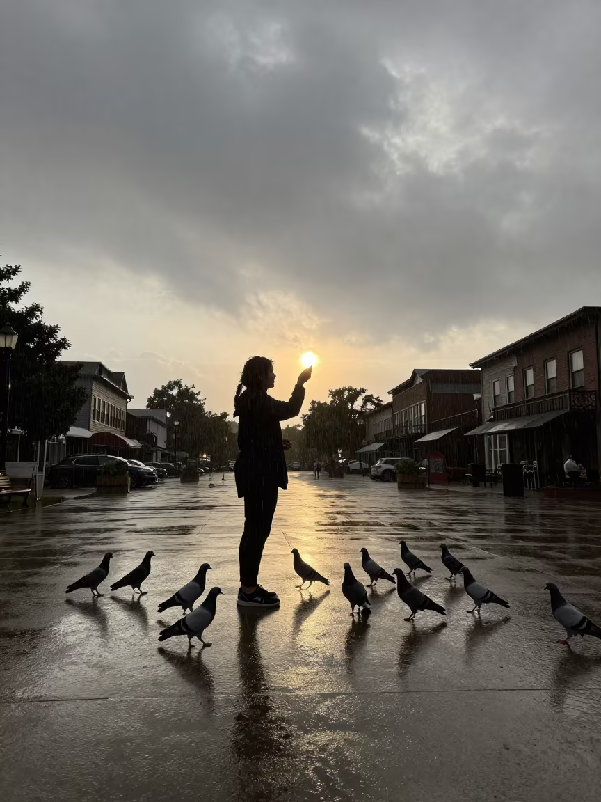 Silhouetted Woman Feeding Pigeons Spotsylvania in in Spotsylvania County