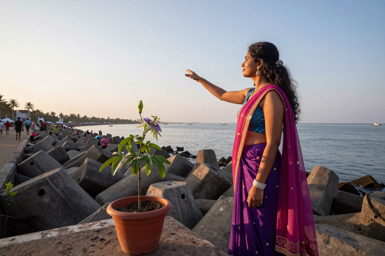 Woman First Light in Kochi at As First Light Reaches The Scene in in Kochi, India