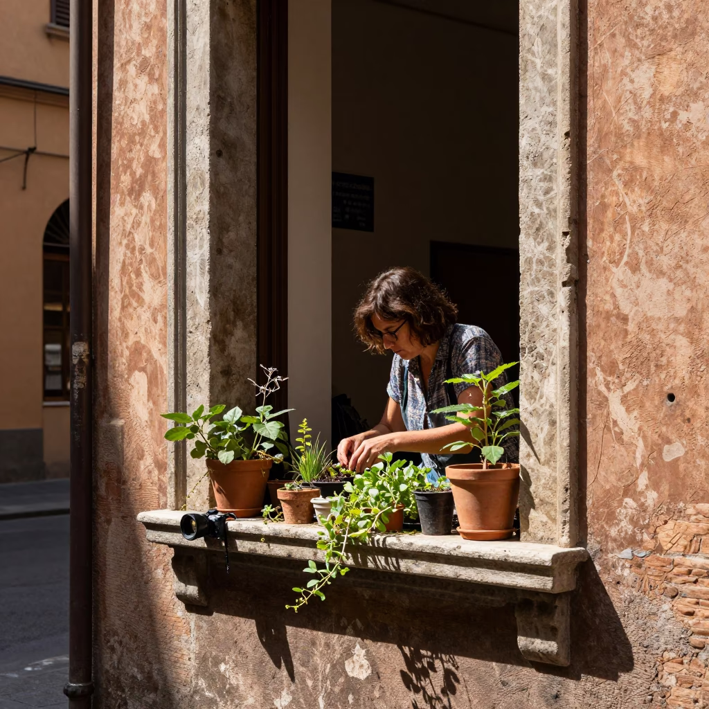 Woman Gardening in Bologna in in Bologna, Italy