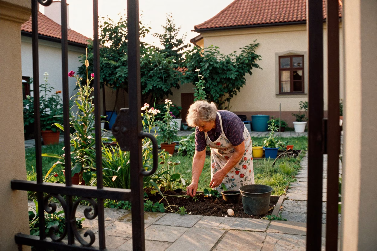 Woman Gardening in Prague in in Prague, Czech Republic