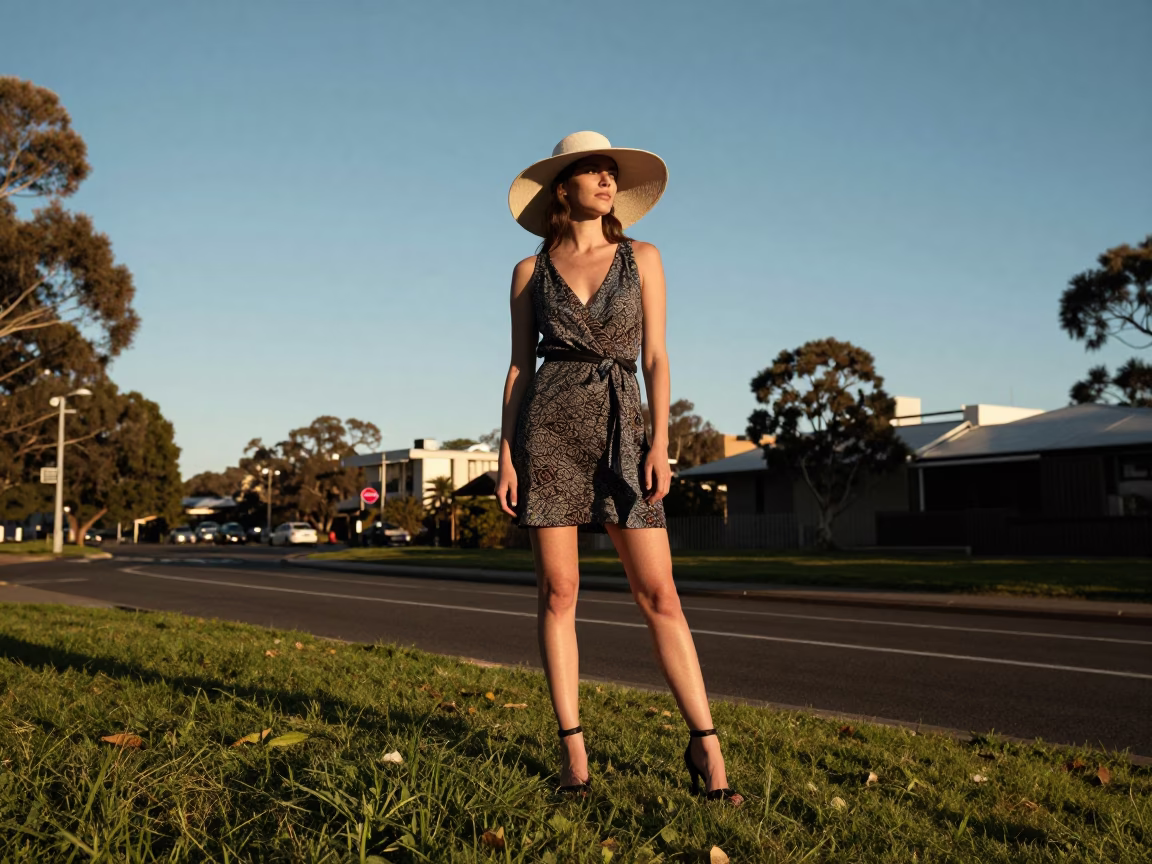 Woman in Adelaide at Clear Late-afternoon Light in in Adelaide, South Australia, Australia