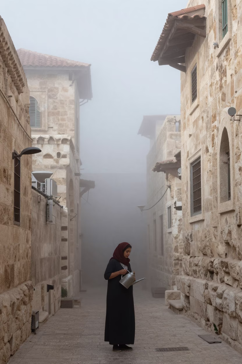 Woman in Amman at Dawn Light in in Amman, Jordan