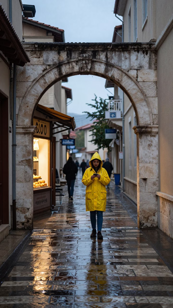 Woman in Athens at Dusk Light in in Athens, Greece