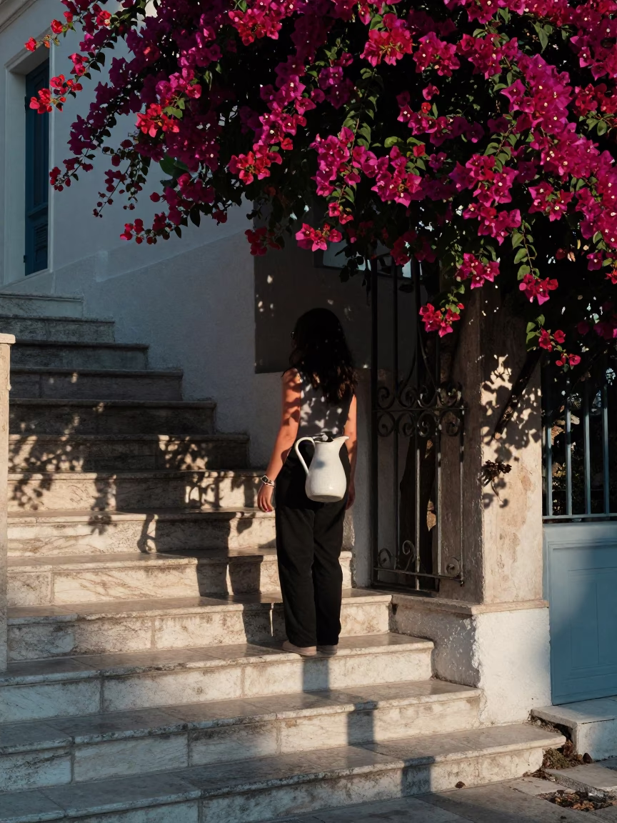 Woman in Athens at Early Morning Light in in Athens, Greece
