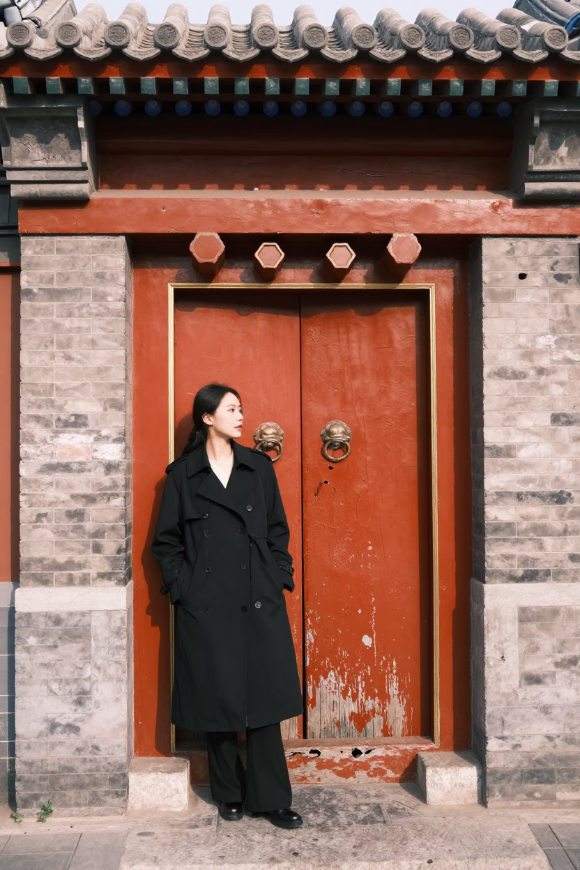 Woman in Beijing at Flat Noon Light in in Beijing, China