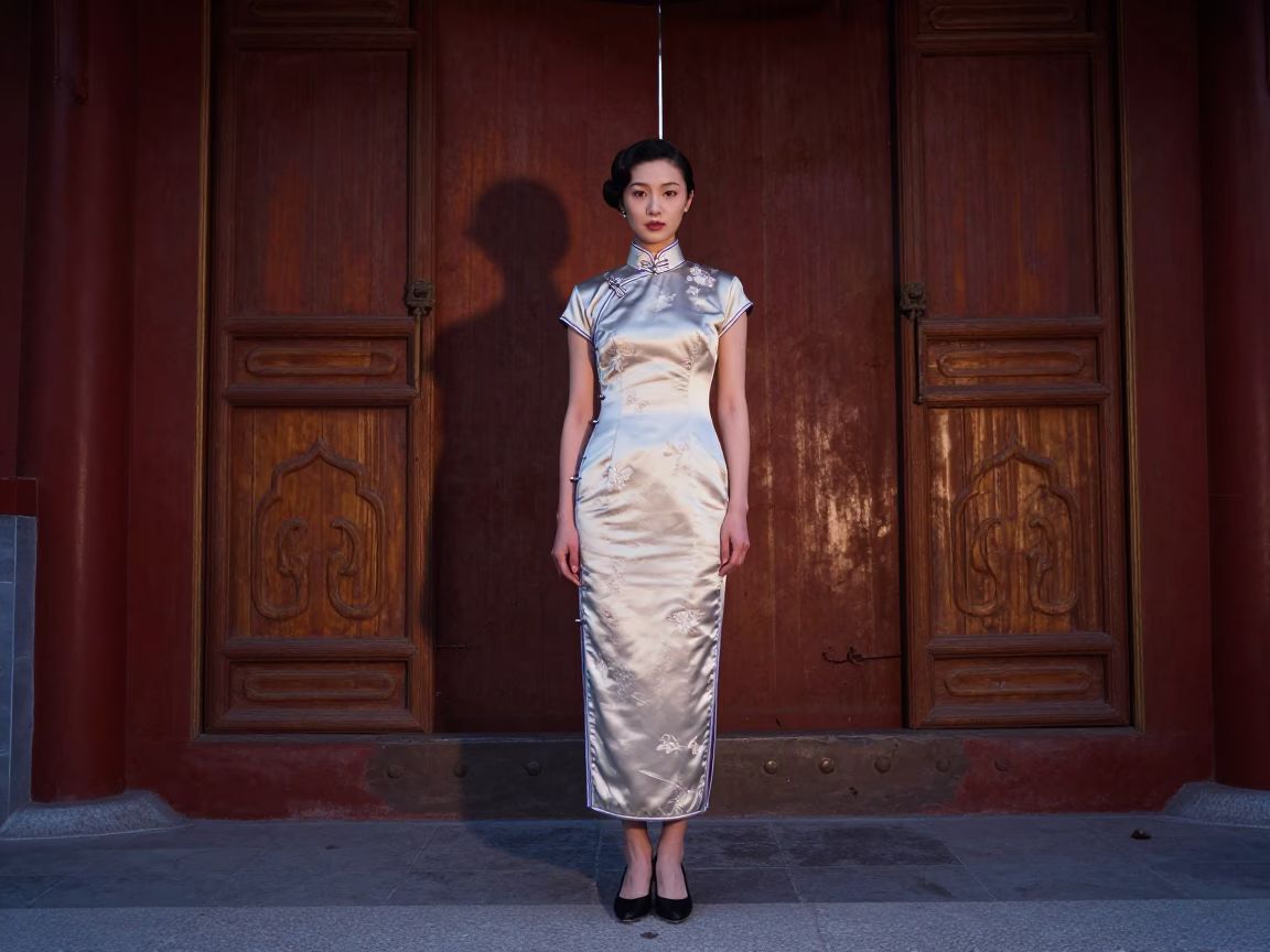 Woman in Beijing at Nautical Dawn Light in in Beijing, China