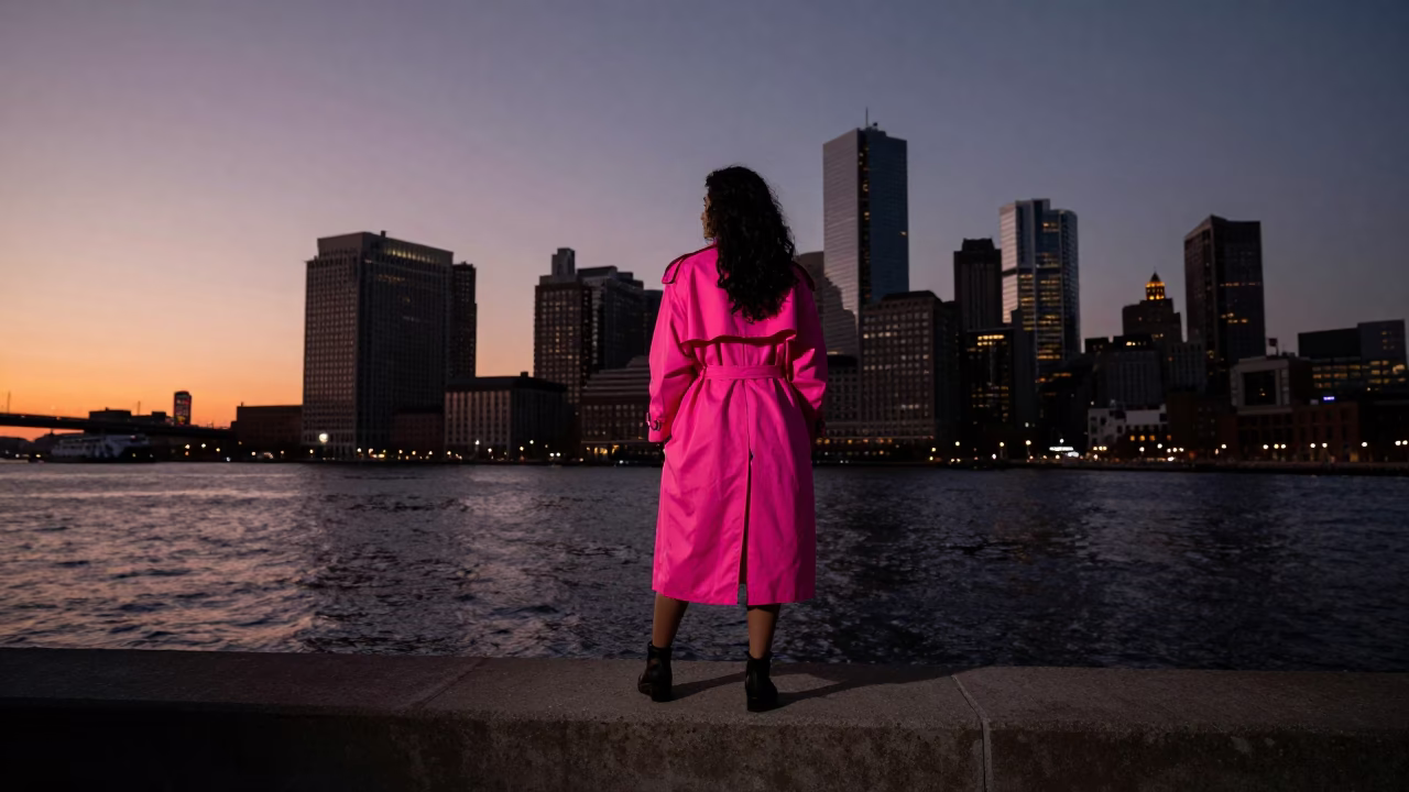 Woman in Boston at Copper-toned Light Before Dusk in in Boston, Massachusetts, United States