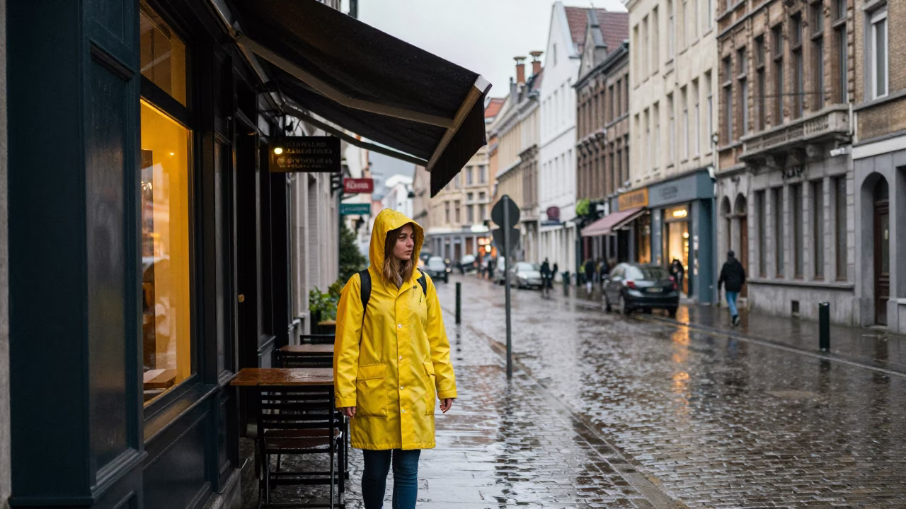Woman in Brussels at First Light in in Brussels, Belgium