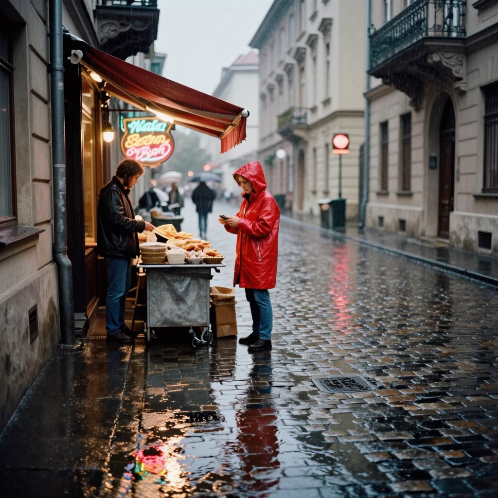 Woman in Budapest at Dusk Light in in Budapest, Hungary