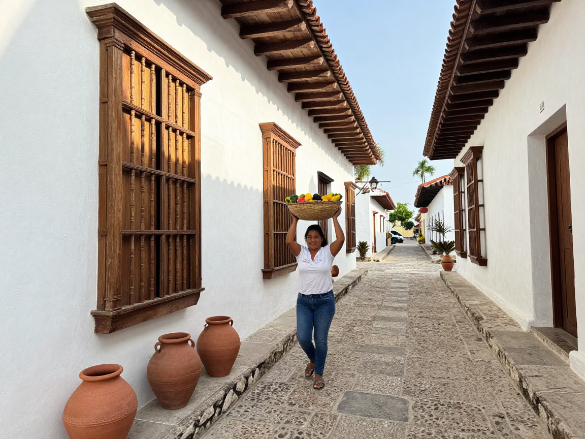 Woman in Cartagena at Late Morning Light in in Cartagena, Colombia
