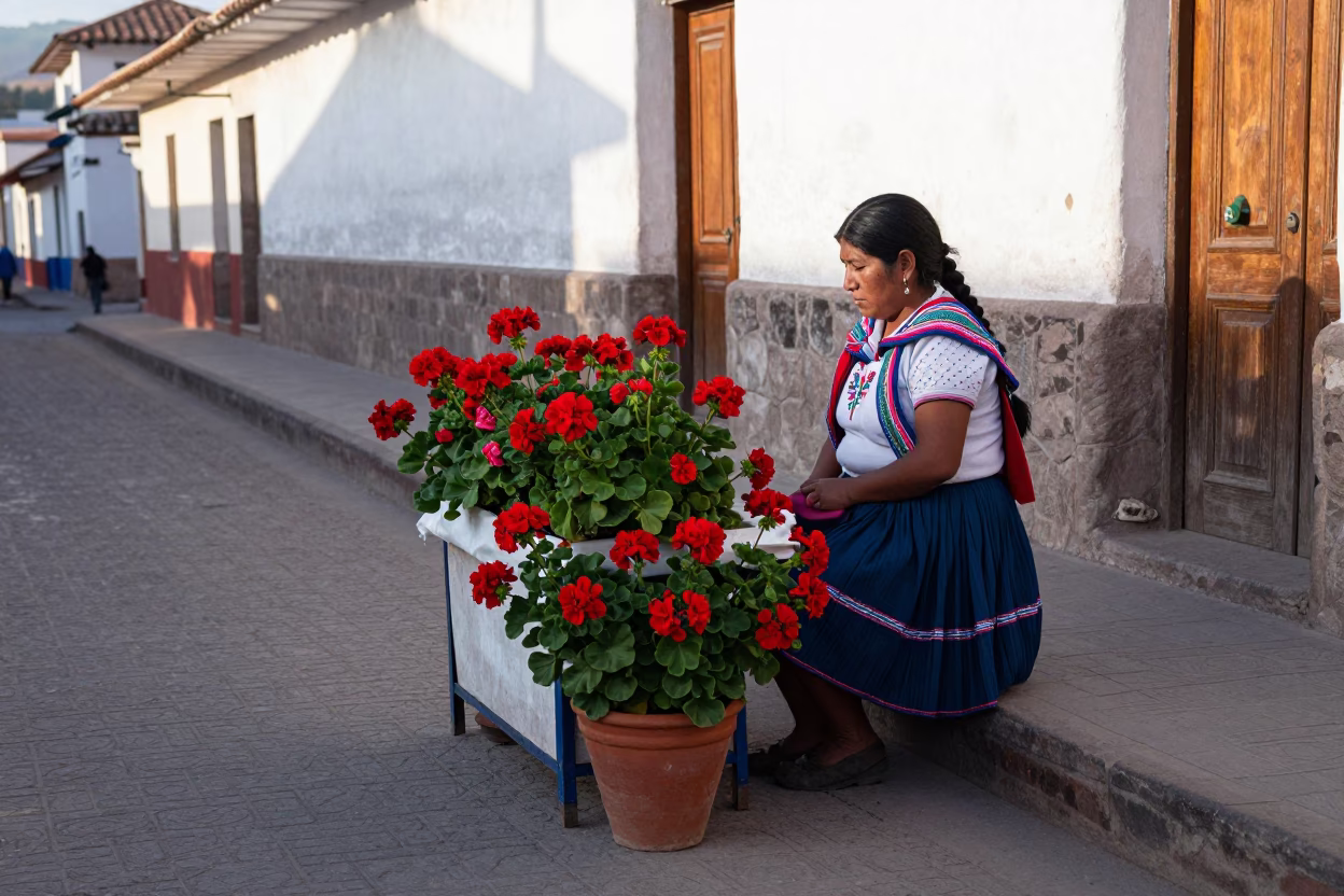 Woman in Cusco at Evening Light in in Cusco, Peru