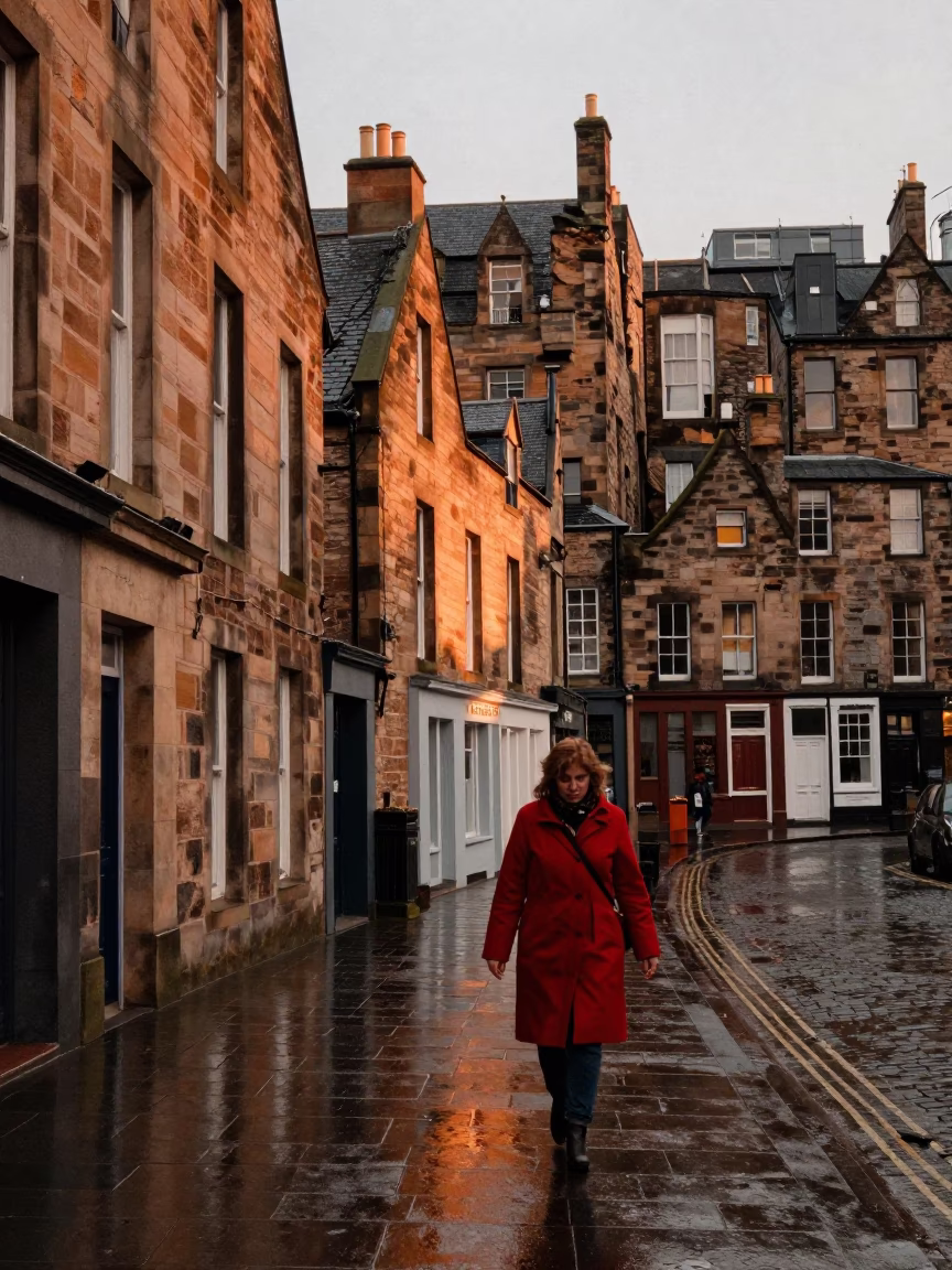 Woman in Edinburgh at First Light in in Edinburgh, United Kingdom