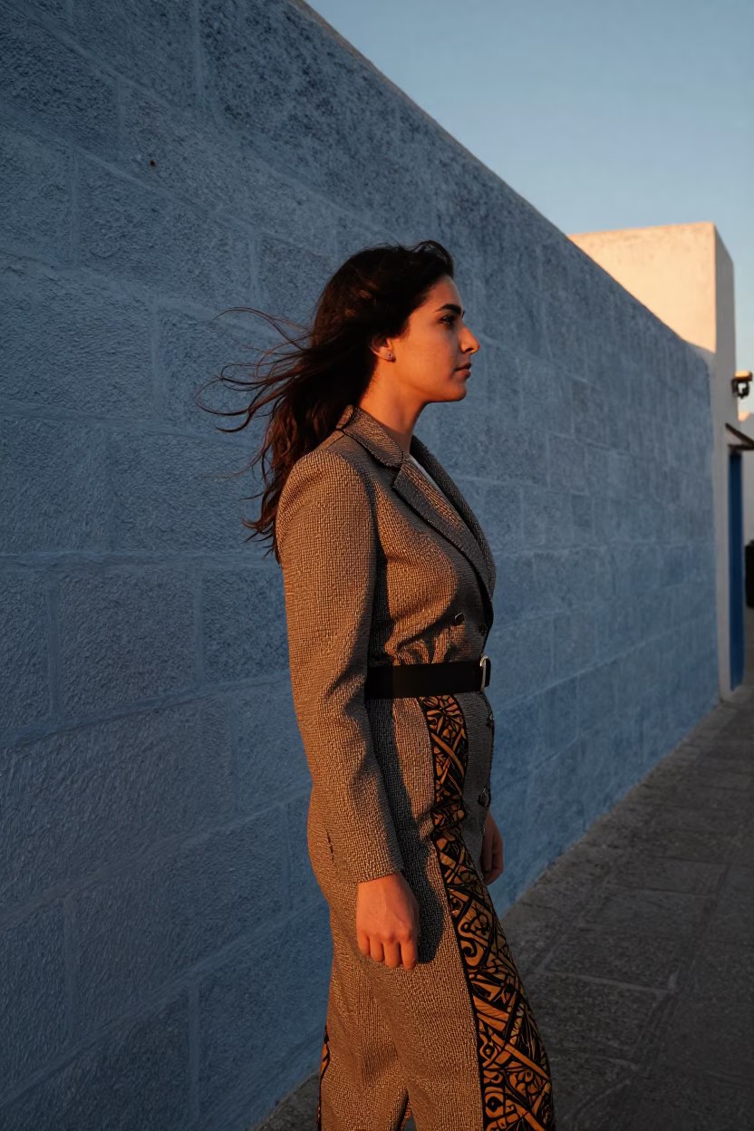 Woman in Essaouira at Honeyed Evening Light in in Essaouira, Morocco