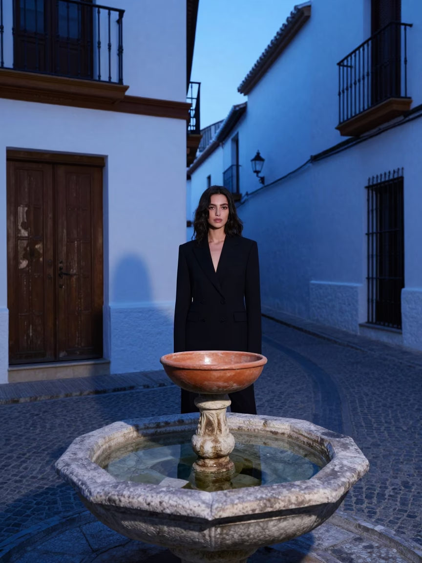 Woman in Granada at Blue Hour in in Granada, Spain