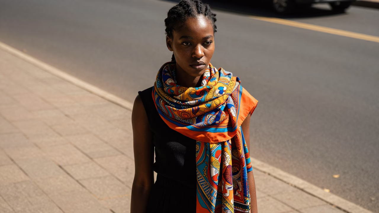 Woman in Johannesburg at The Flat Glare Of Noon Light in in Johannesburg, South Africa