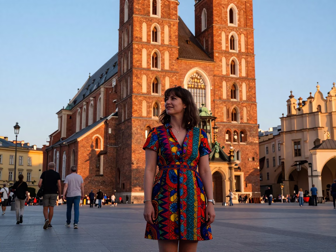 Woman in Krakow at Golden Hour in in Krakow, Poland