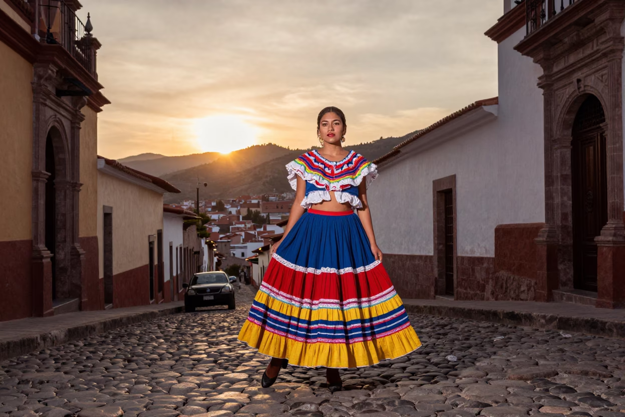 Woman in La Paz at Sunset Light in in La Paz, Bolivia