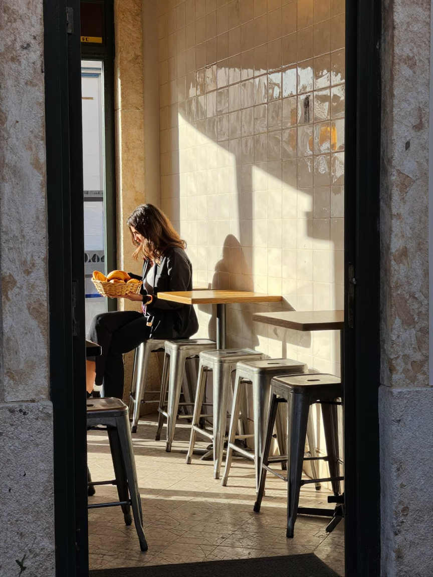Woman in Lisbon at Late Afternoon Light in in Lisbon, Portugal