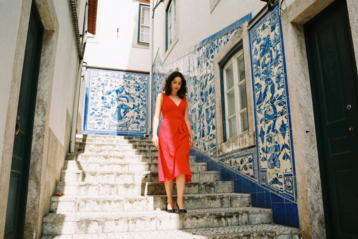 Woman in Lisbon at Late Morning Light in in Lisbon, Portugal