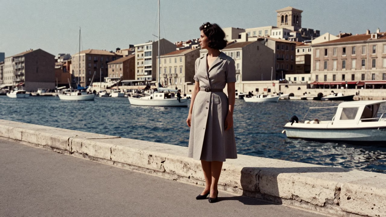 Woman in Marseille at The Flat Glare Of Noon Light in in Marseille, France
