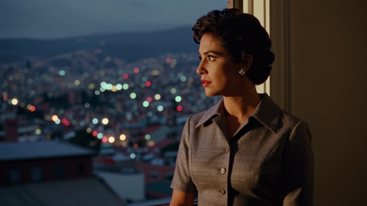 Woman in Medellin at As City Lights Begin To Glow in in Medellin, Colombia